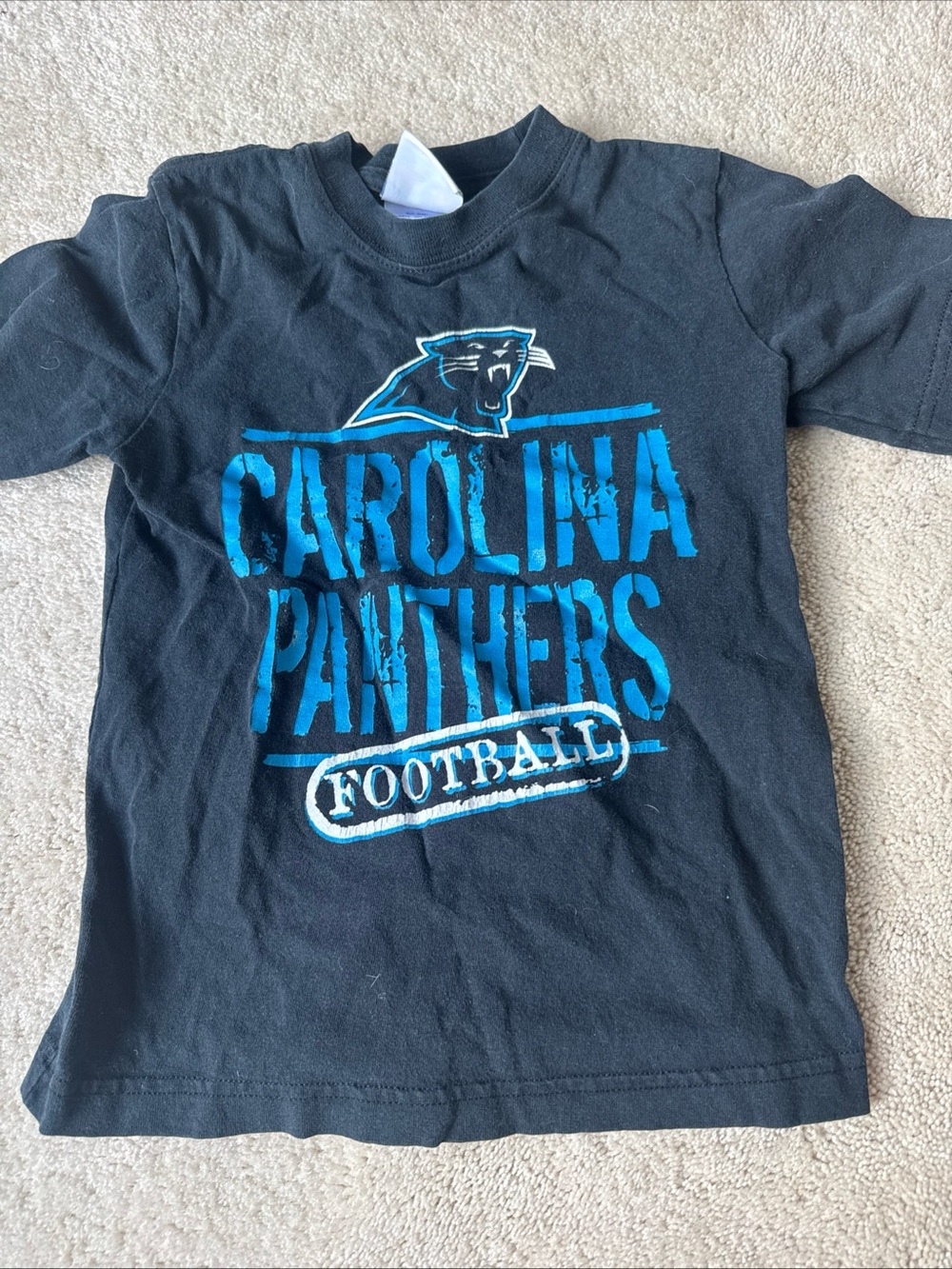 NFL Kids Black Carolina Panthers Tee with Blue Logo